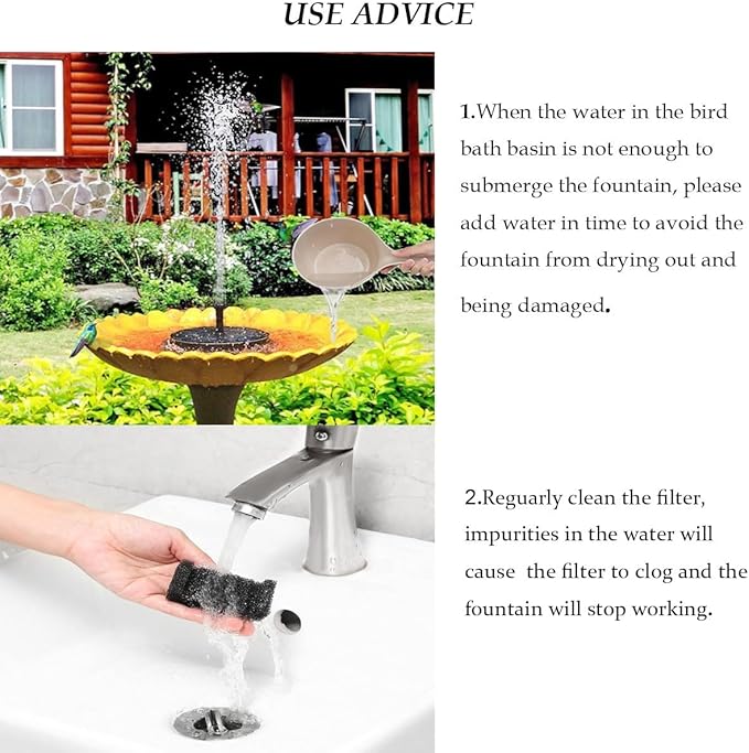 Solar Fountain Water Pump for Bird Bath, New Upgraded Mini Solar Powered Fountain Pump 1.5W Free Standing Solar Panel Kit Water Fountain for Garden, Pond, Pool, and Outdoor