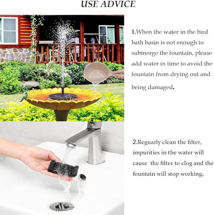 Solar Fountain Water Pump for Bird Bath, New Upgraded Mini Solar Powered Fountain Pump 1.5W Free Standing Solar Panel Kit Water Fountain for Garden, Pond, Pool, and Outdoor